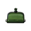 Green Glass Ribbed Butter Dish