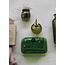 Green Glass Ribbed Butter Dish