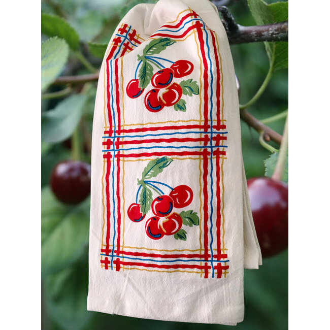 Sweet Cherries Retro Flower Sack Towel