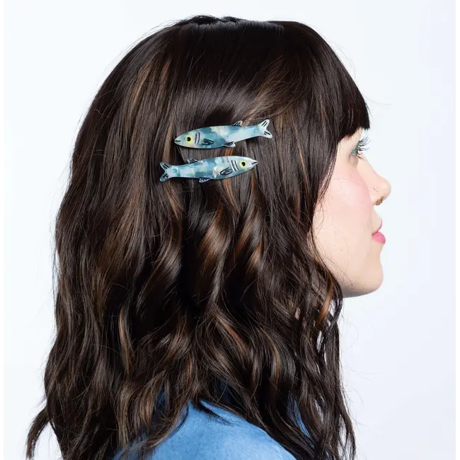 Blue Sardine Alligator Hair Clip Set