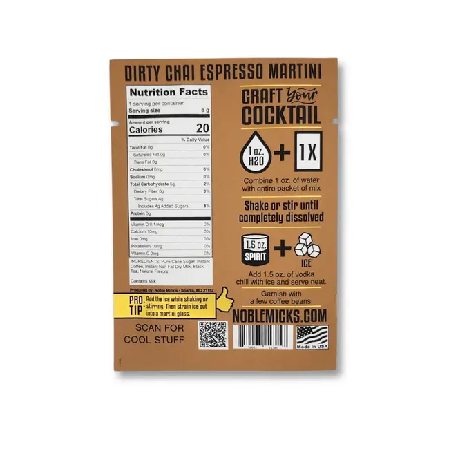 Dirty Chai Espresso Martini Single Serve Cocktail Mix