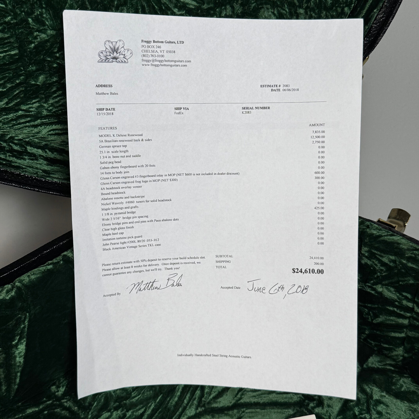 Froggy Bottom 2018 Froggy Bottom Model K Deluxe Brazilian Rosewood