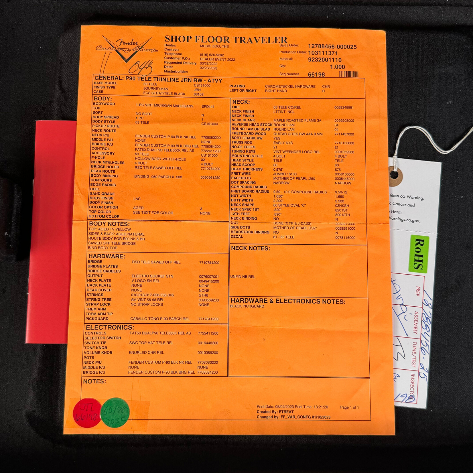 Fender 2023 Fender Custom Shop Michigan Mahogany P-90 Telecaster Thinline Aged TV Yellow