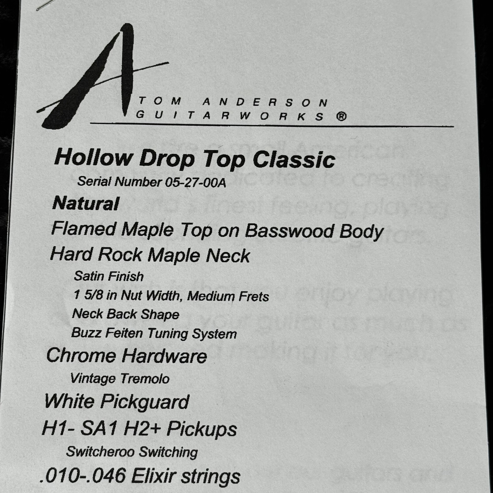 Tom Anderson 2000 Tom Anderson Hollow Drop Top Classic Natural