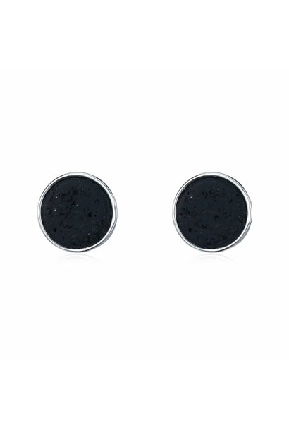 Megan Silver Round Lava Stone Ear Stud