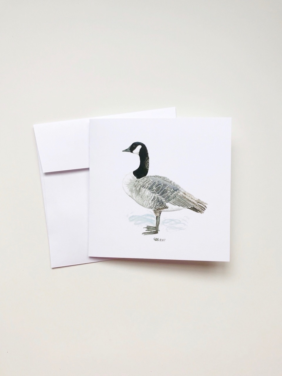 Watercolour Goose (5x5 Card/Frameable Art Print)-1