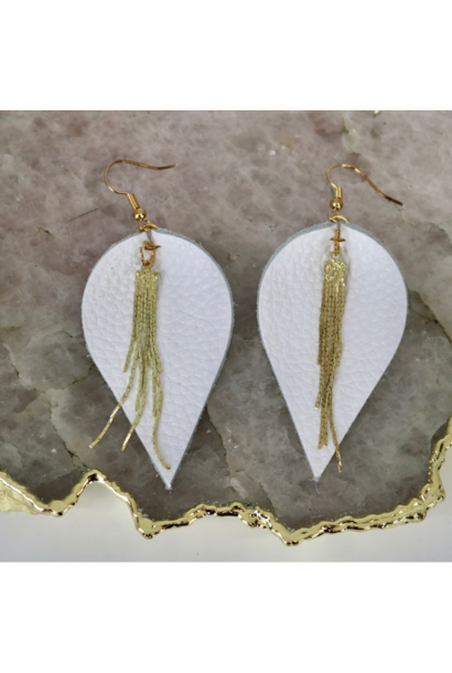 Earrings: White Leather Gold Icicle