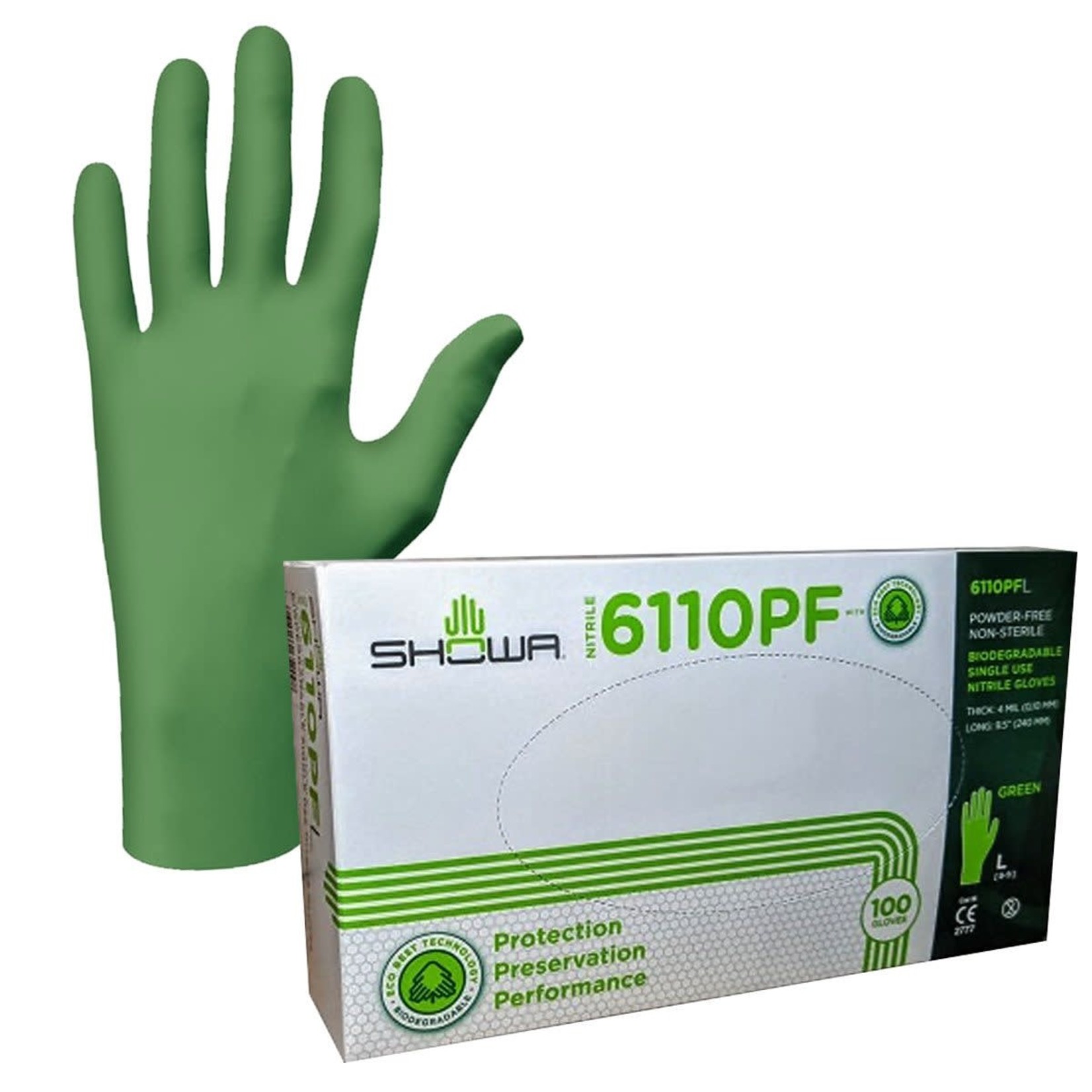 Showa Biodegradable Glove Large Green (100 / Bx)