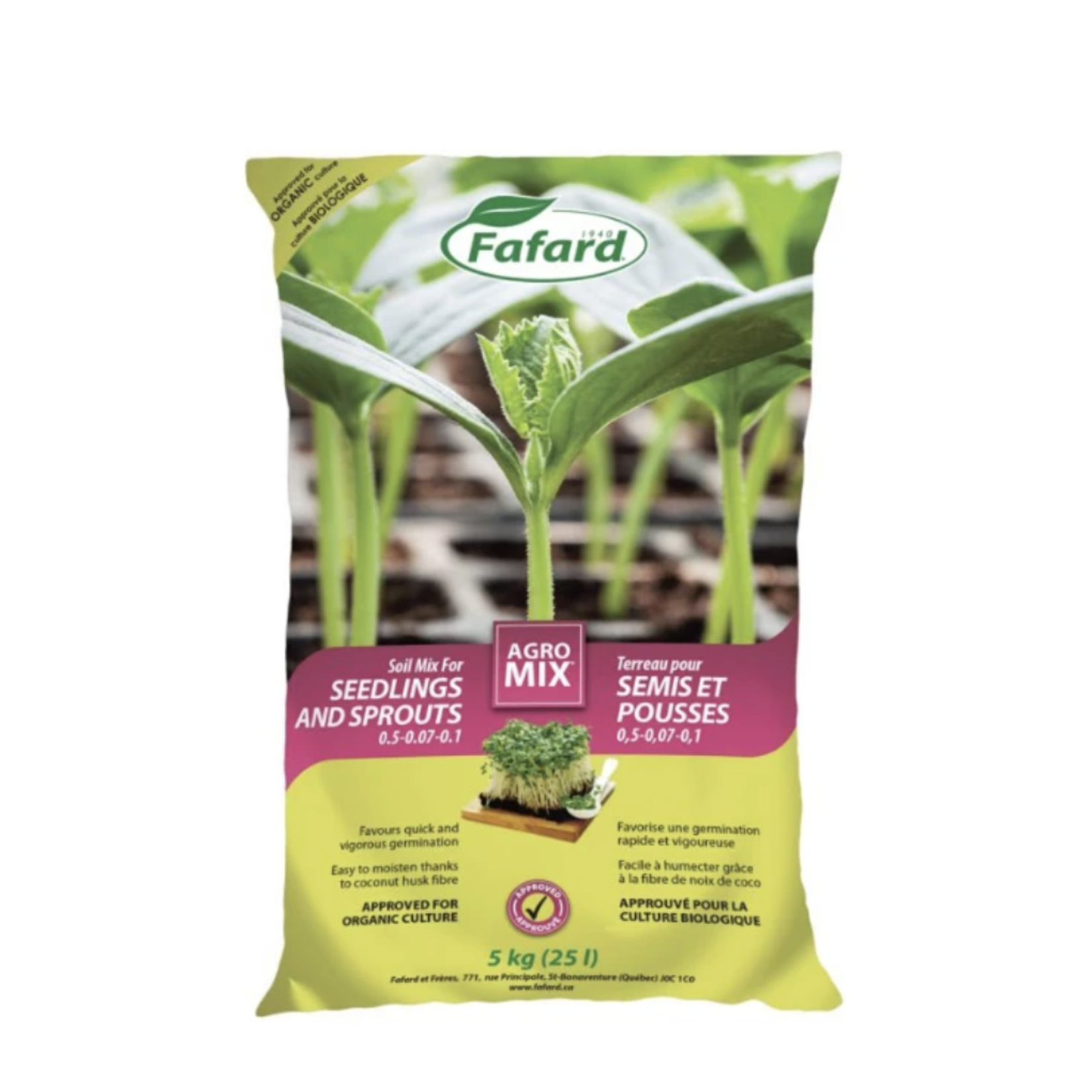 Fafard Terreau Agro Mix pour Semis et Pousses (Bio) 25 L