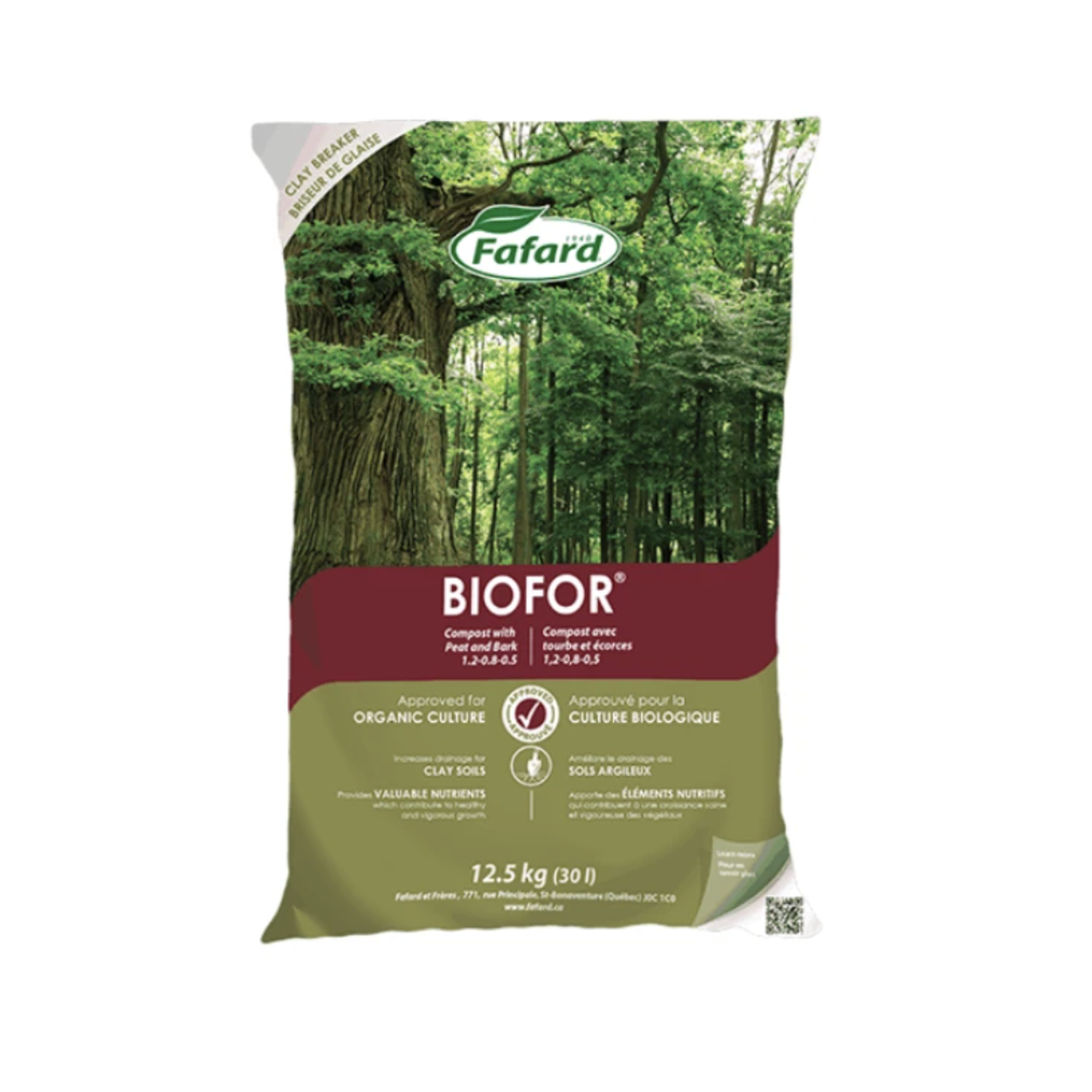 Fafard Compost Biofor avec tourbe et écorces (Bio)  30L