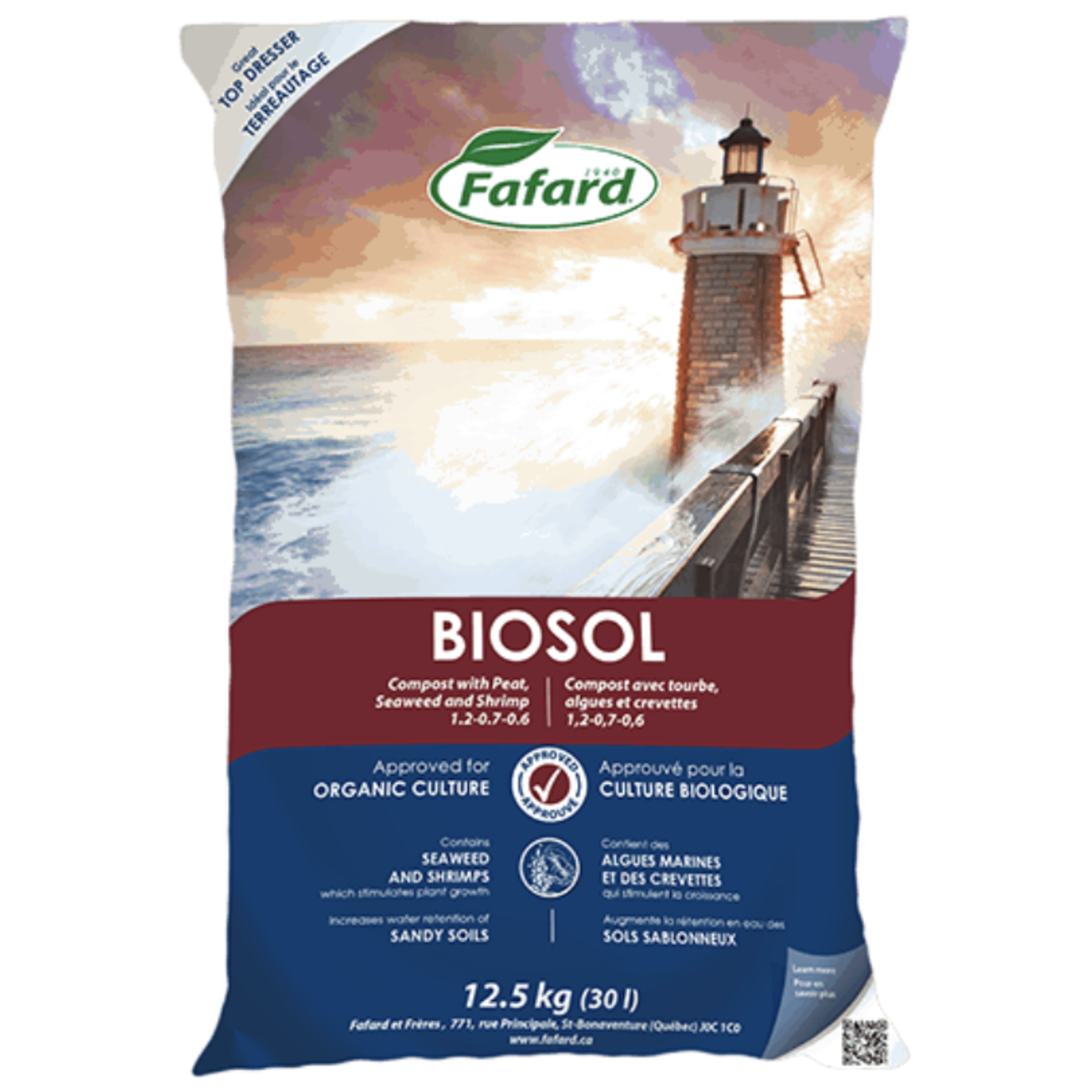 Fafard Compost Biosol avec Tourbe, Algues et Crevettes (Bio)  30 L