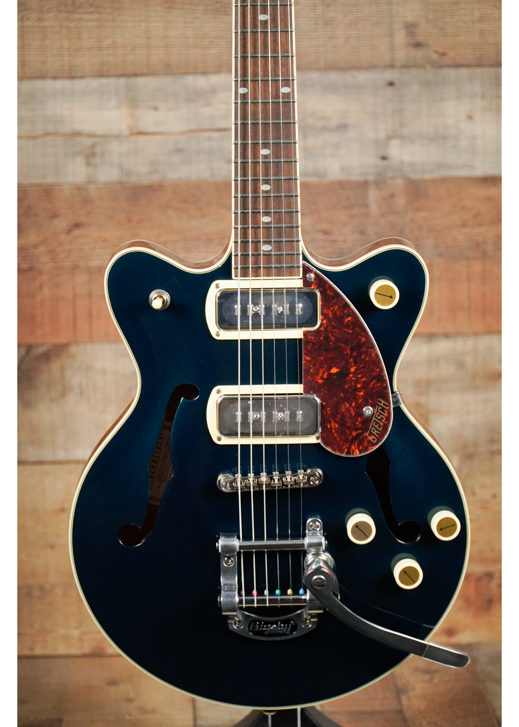 Gretsch Gretsch G2655T-P90 Streamliner™ Center Block Jr. Double-Cut P90 with Bigsby®, Laurel Fingerboard, Two-Tone Midnight Sapphire and Vintage Mahogany Stain