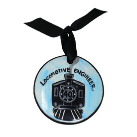 New Hope Railroad New Hope & Ivyland Round Ceramic Locomotive Engineer Ornament, 3.5"