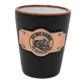  New Hope Railroad Ceramic Shot Glass with Plaque, Black Basket Weave