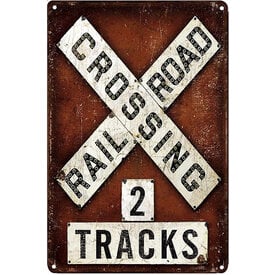  2 Tracks Railroad Crossing - Tin Sign