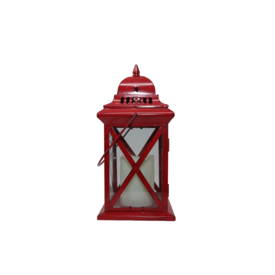  Tin Lantern  w/LED Candle,  Red 12"