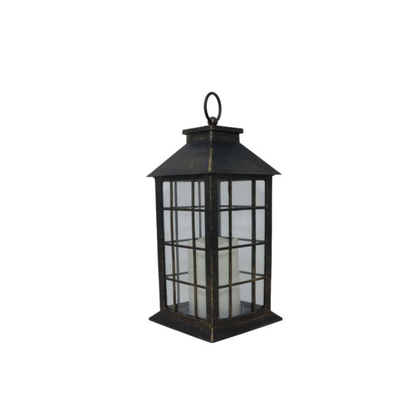  Black Gold Brushed LED Candle Lantern, 11"