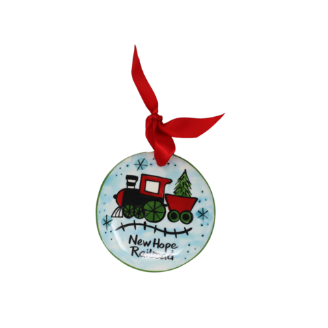 New Hope Railroad Round Ceramic Christmas Steam Train Ornament, 3.5"