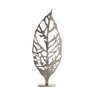 Hyde Large Iron Laser Cut Leaf Sculpture - Brushed Nickel-30”Hx12”Wx5”D
