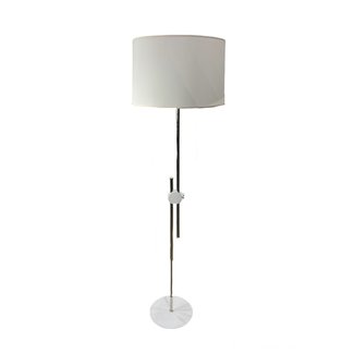 Spot Floor Lamp Polished Nickel Finish over Metal w/ White Accents  Ascot White Fabric Shade