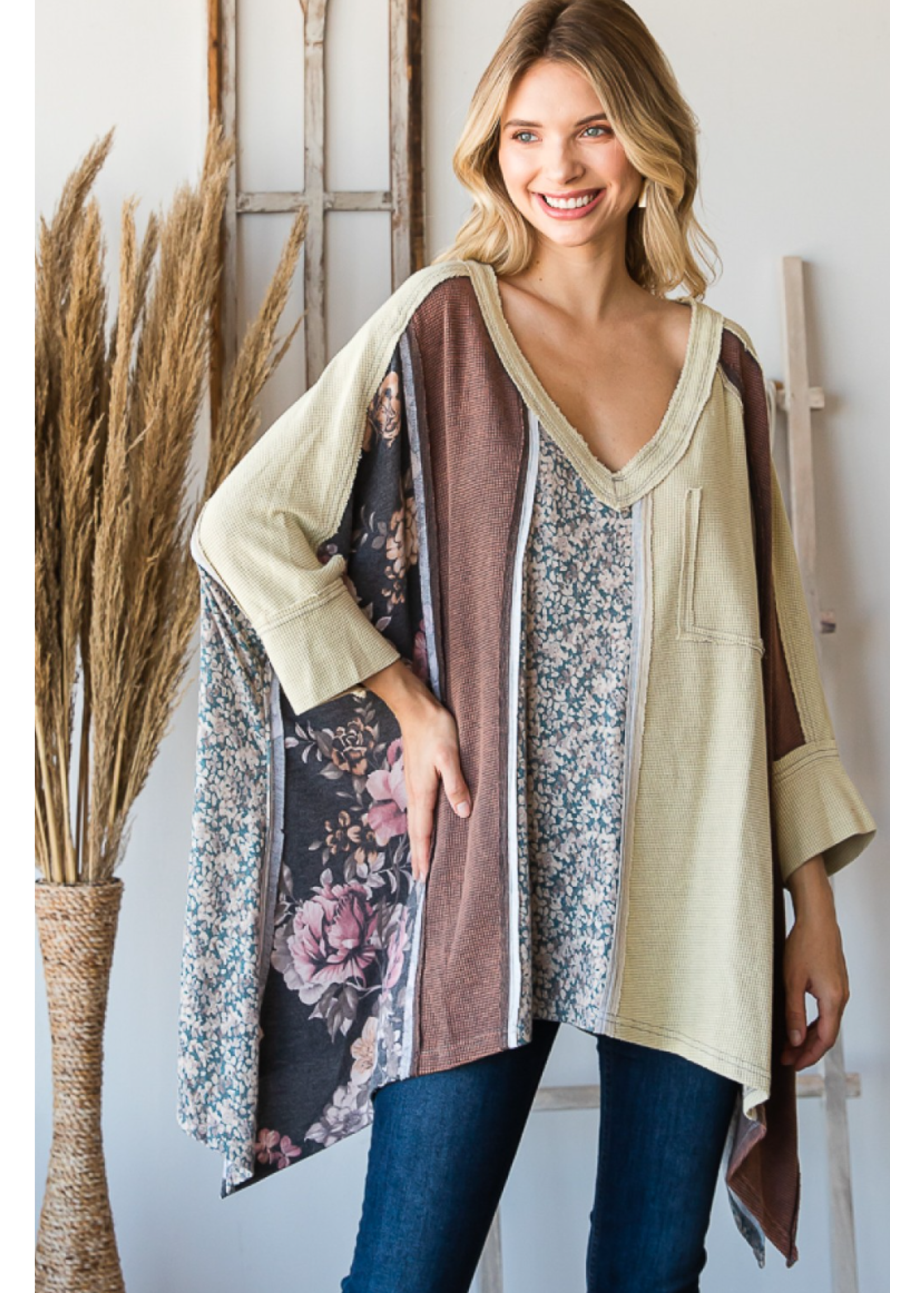 Oli & Hali Washed Fabric Mix Top DS6189