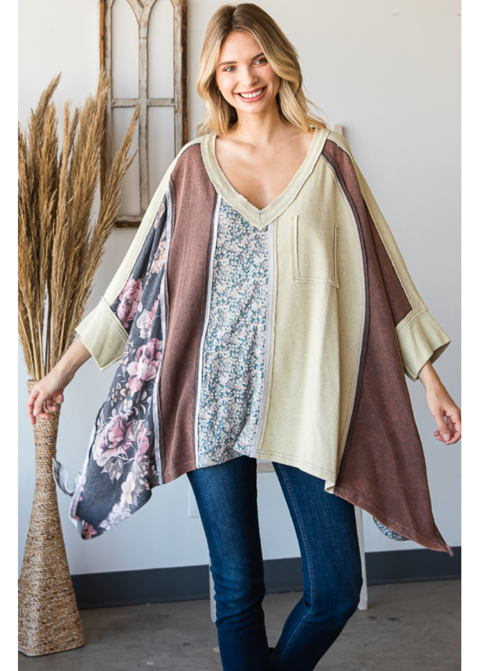 Oli & Hali Washed Fabric Mix Top DS6189