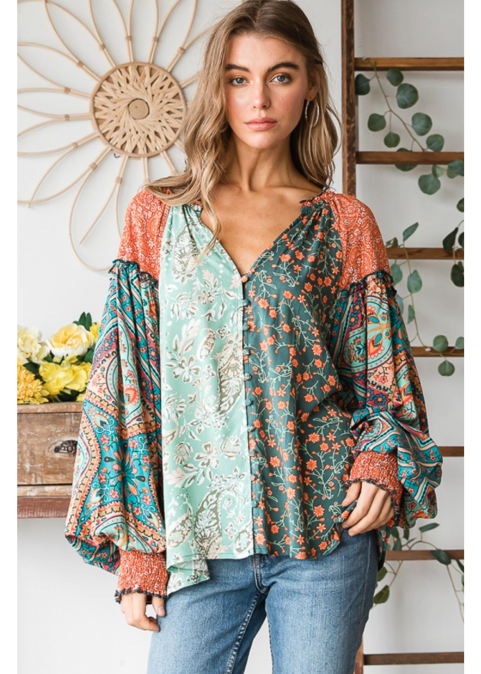 Oli & Hali Mixed Print Blouse JT0191