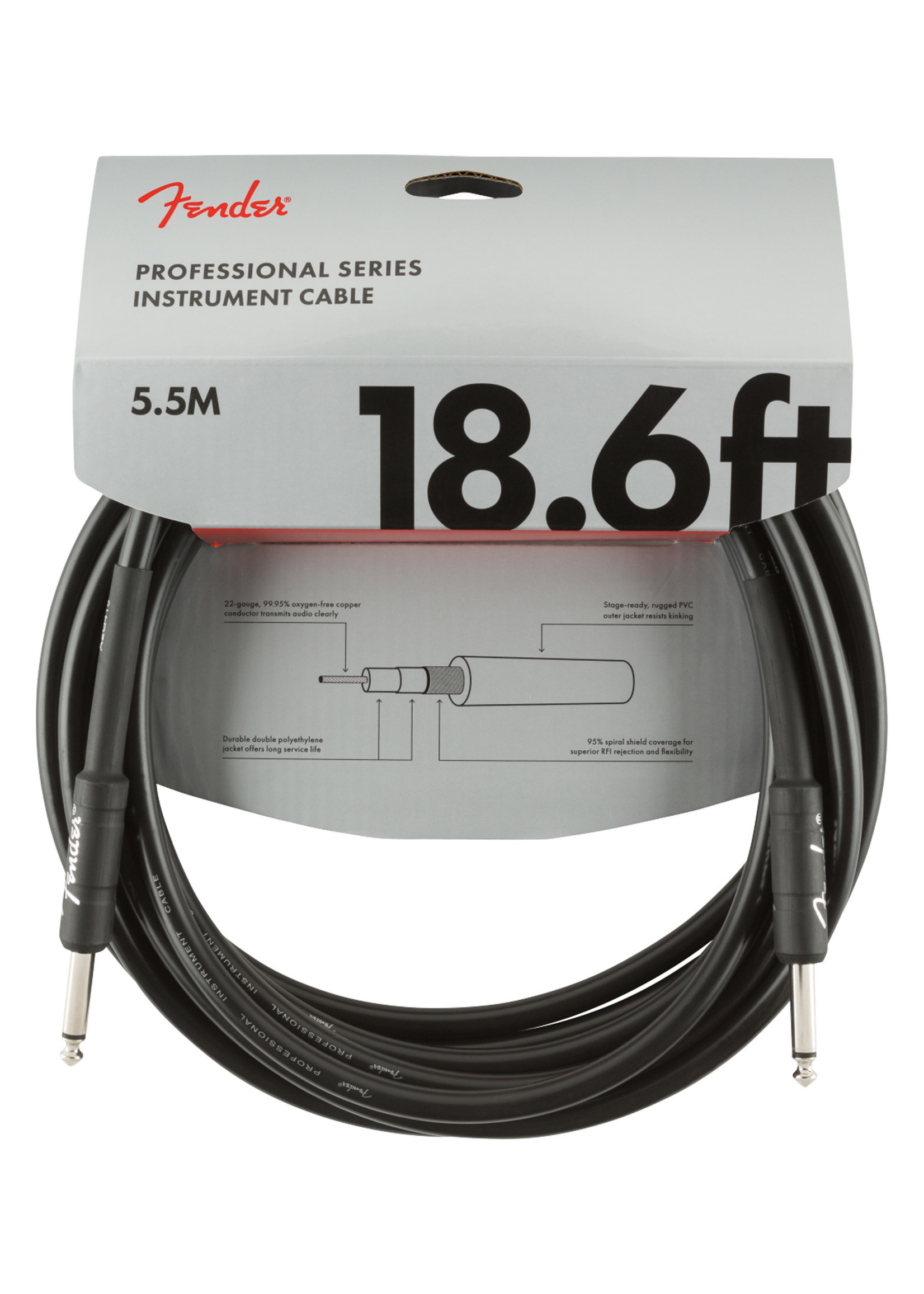 Fender Fender Professional 18.6ft Instrument Cable, Black