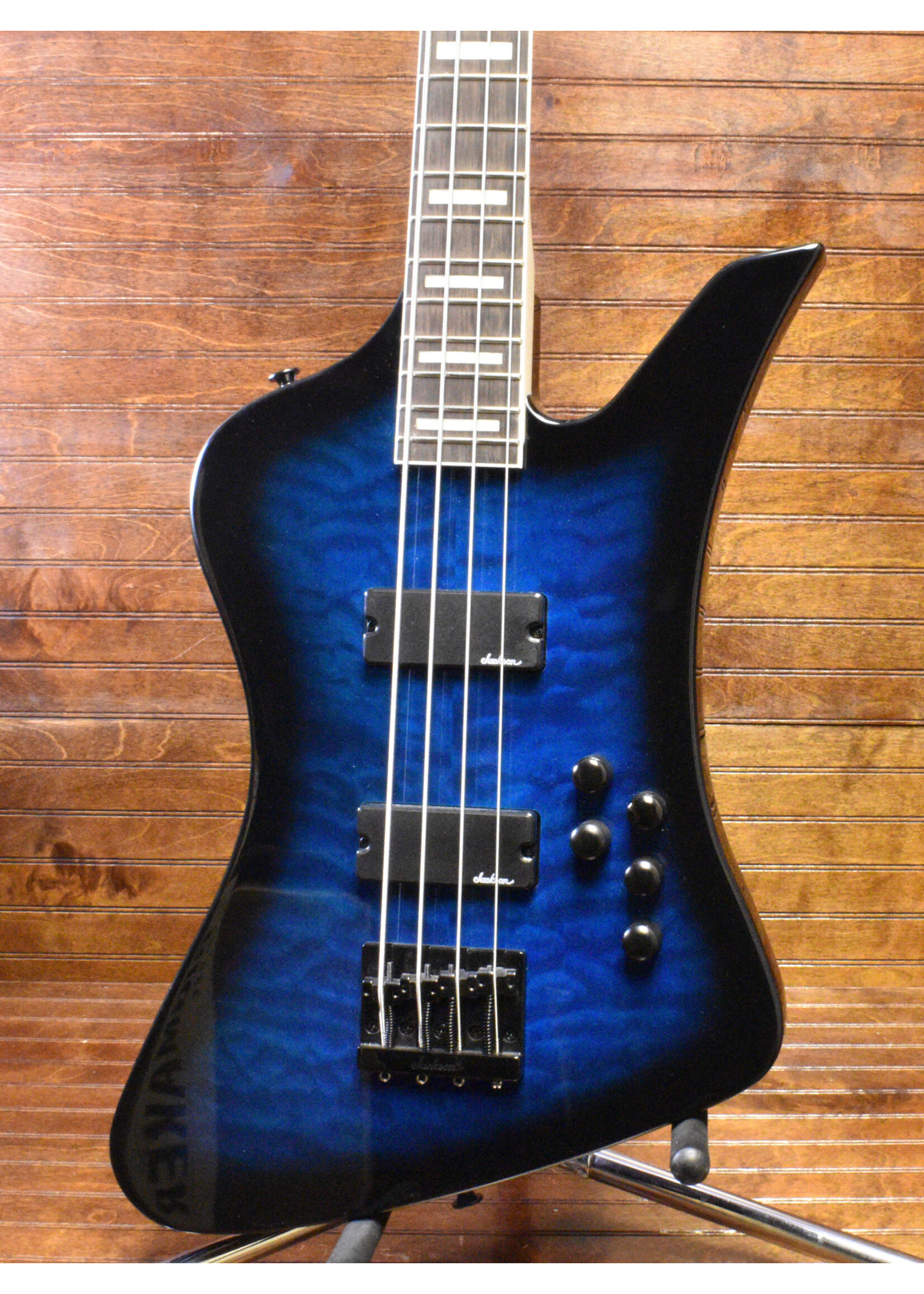 Jackson Jackson Kelly Bird JS3Q Bass Guitar, Transparent Blue Burst