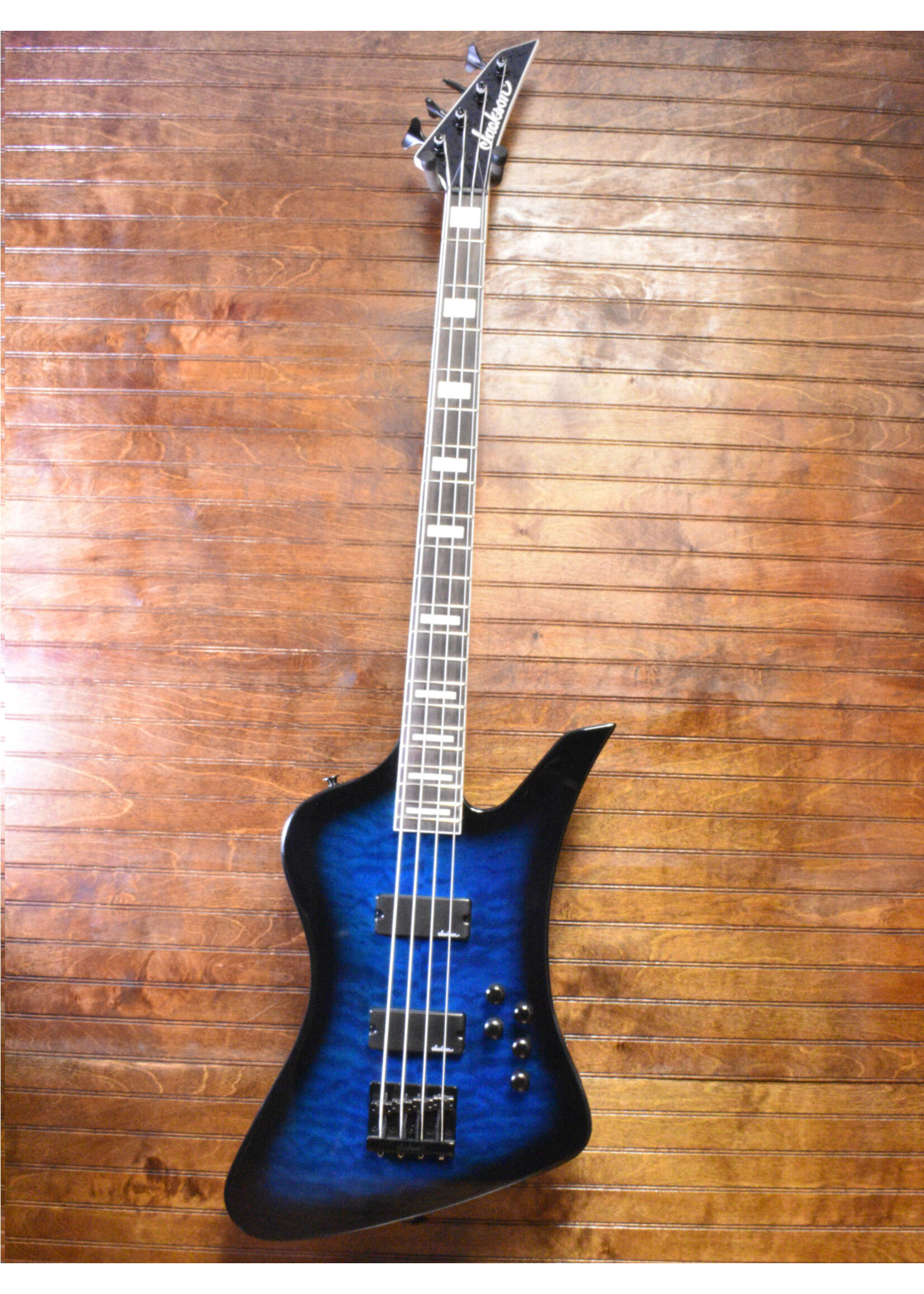 Jackson Jackson Kelly Bird JS3Q Bass Guitar, Transparent Blue Burst