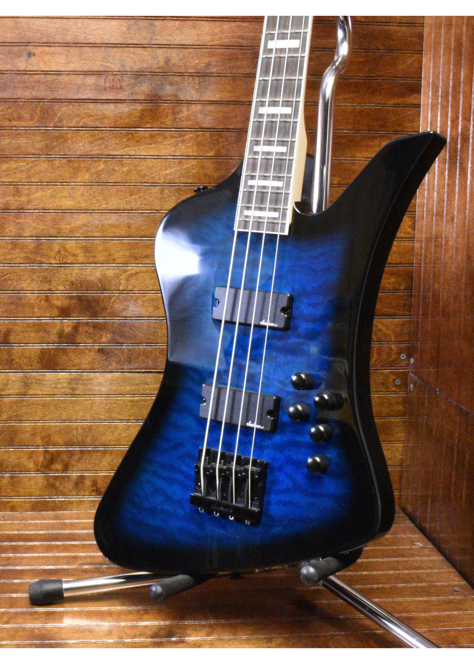 Jackson Jackson Kelly Bird JS3Q Bass Guitar, Transparent Blue Burst