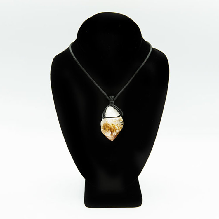 Raw Citrine Point on Black Cord Necklace