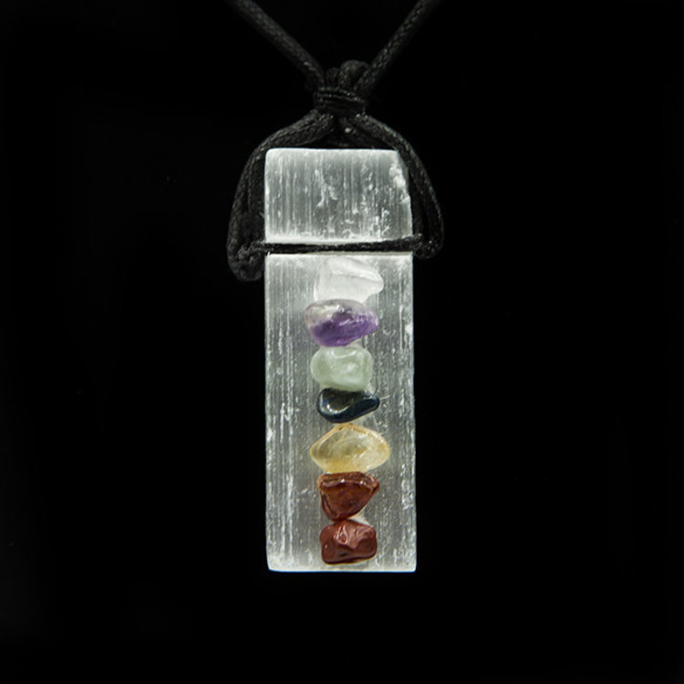 Chakra Selenite on Black Cord Necklace