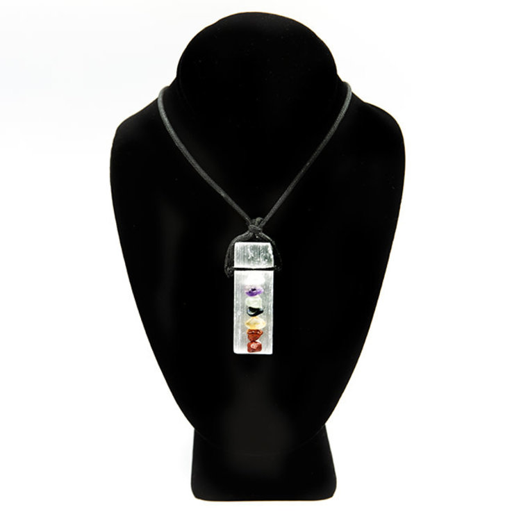 Chakra Selenite on Black Cord Necklace
