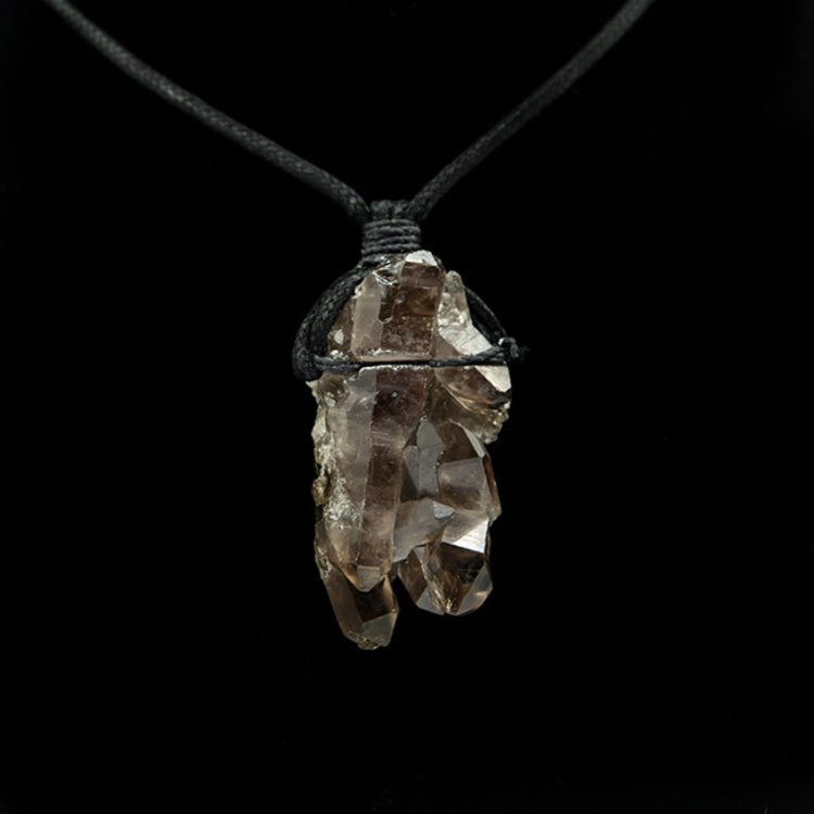 Smoky Quartz Cluster on Black Cord Necklace