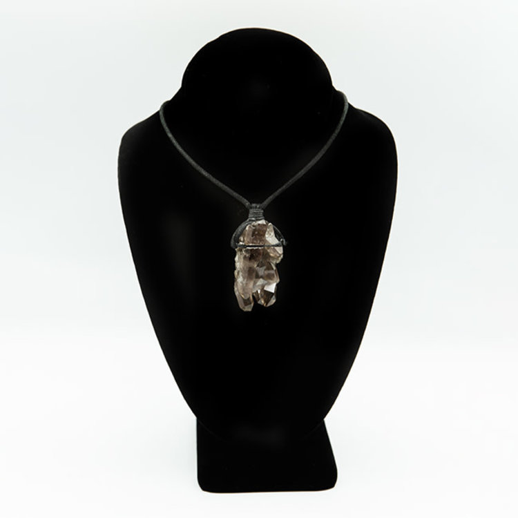 Smoky Quartz Cluster on Black Cord Necklace