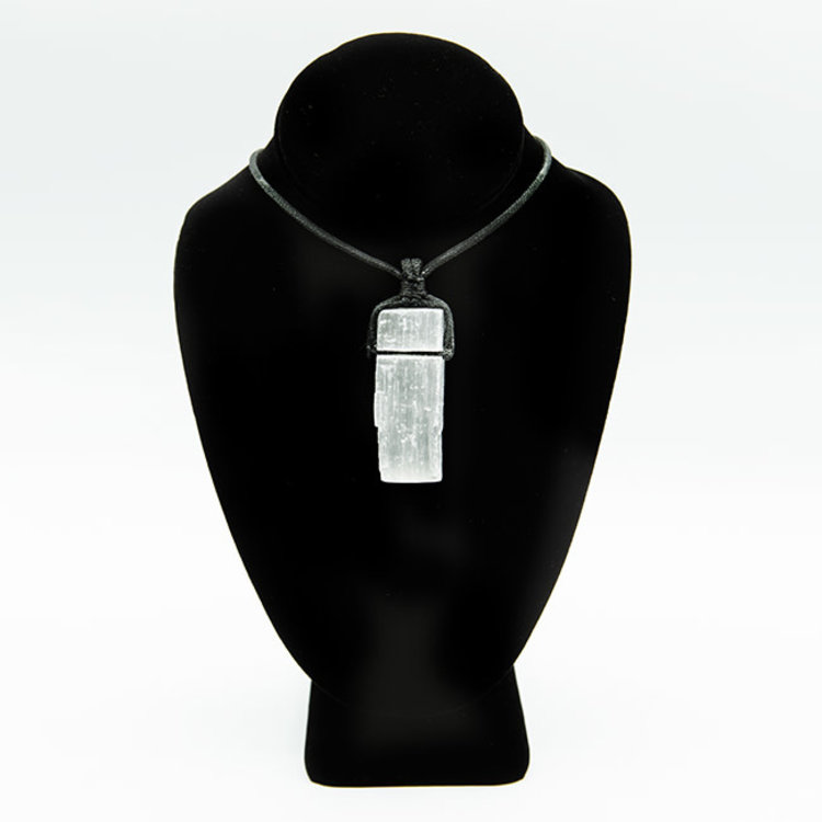 Selenite on Black Cord Necklace