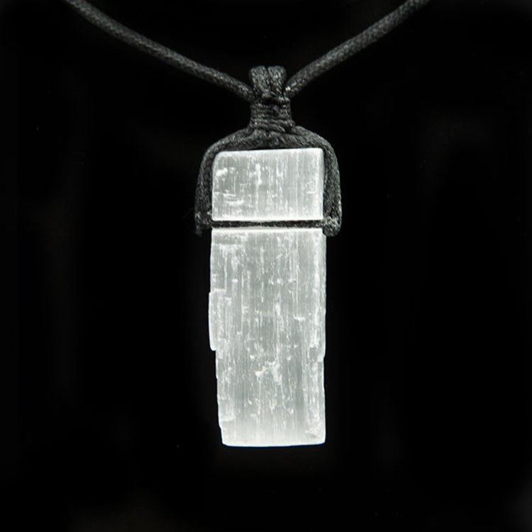 Selenite on Black Cord Necklace