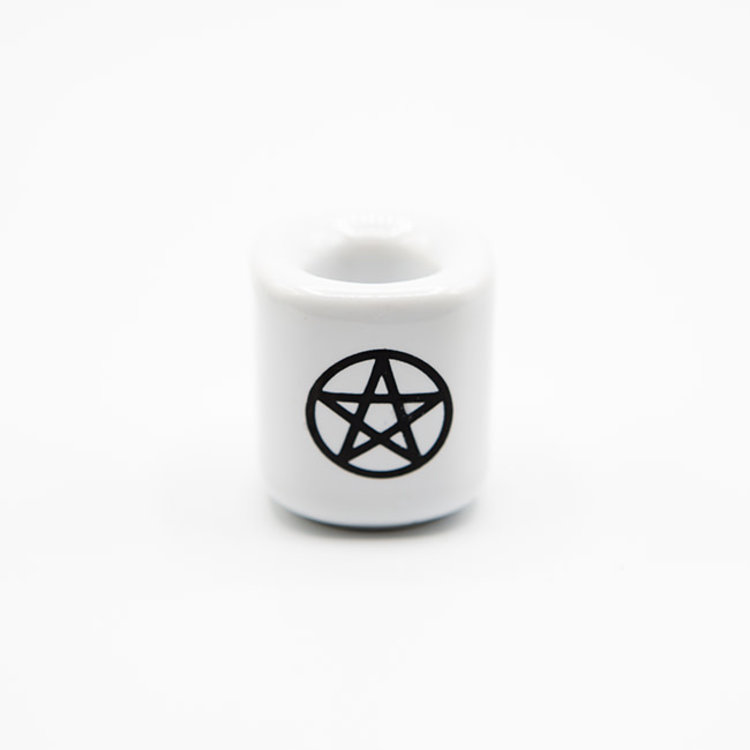 Chime Candle Holder White with Black Pentacle
