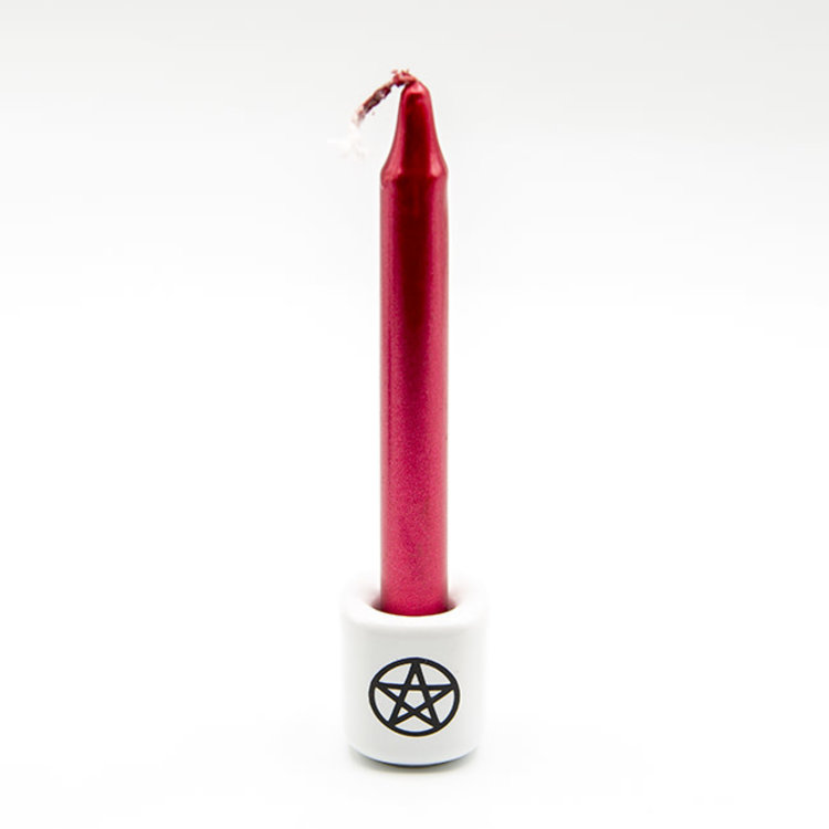 Chime Candle Holder White with Black Pentacle