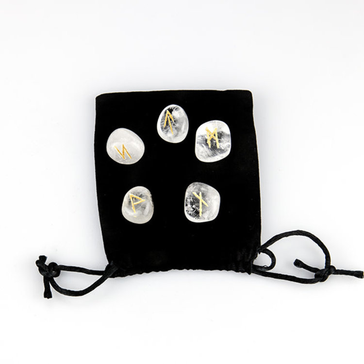 Rune Set Clear Quartz with Black Bag