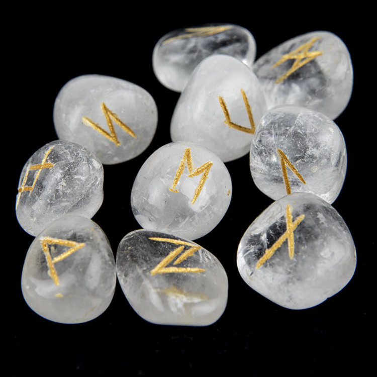Rune Set Clear Quartz with Black Bag
