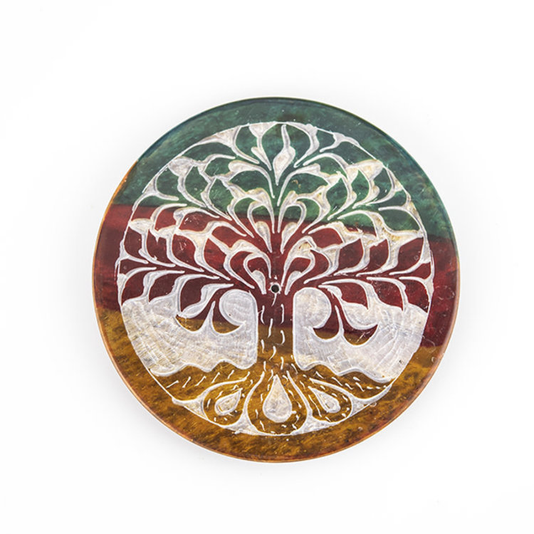 Soapstone Tie Dye Tree of Life Incense Plate Burner 4 in.