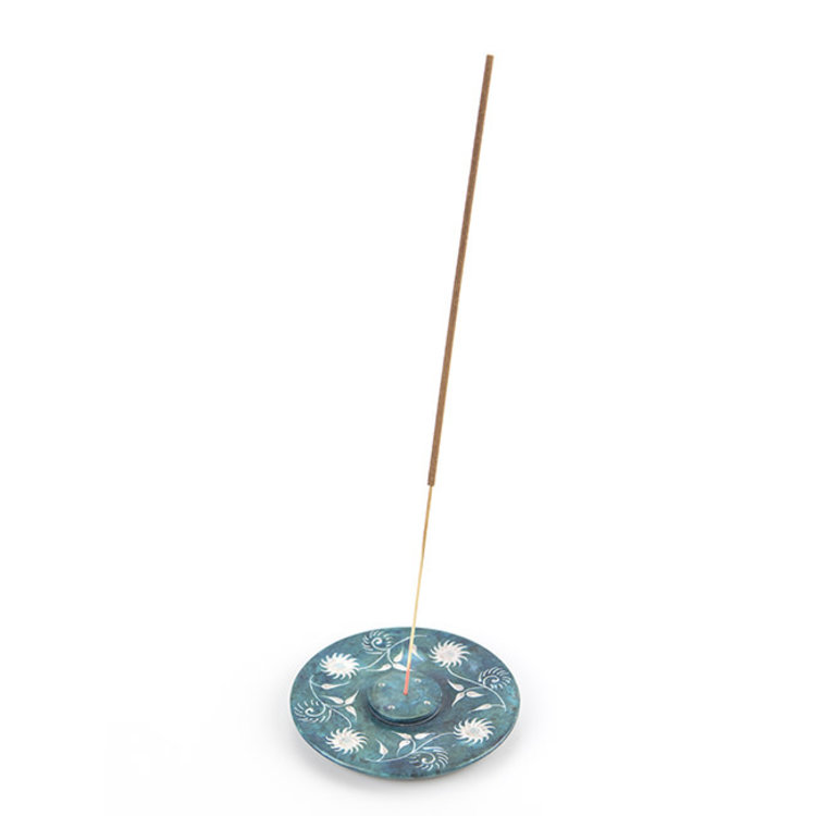 Blue Soapstone Floral Incense Plate 4 in.