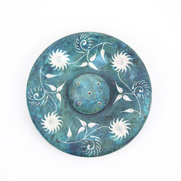 Blue Soapstone Floral Incense Plate 4 in.