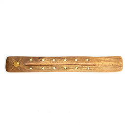 Wooden Incense Burner with Sun & Stars Brass Inlay