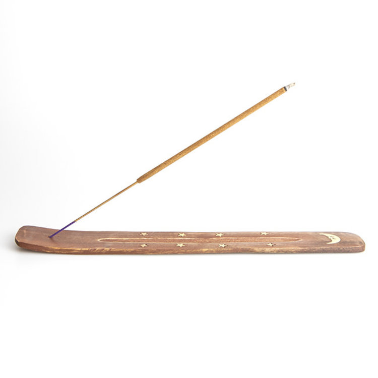 Wood Incense Burner with Brass Moon Inlay