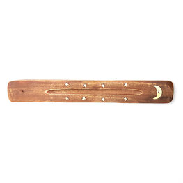 Wood Incense Burner with Brass Moon Inlay
