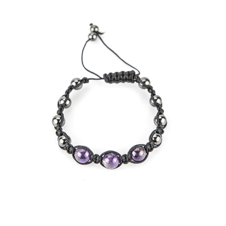 Magnetic Hematite & Amethyst Adjustable Cord Bracelet
