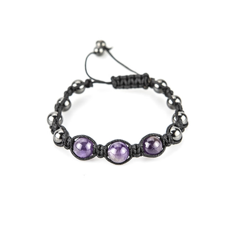 Magnetic Hematite & Amethyst Adjustable Cord Bracelet